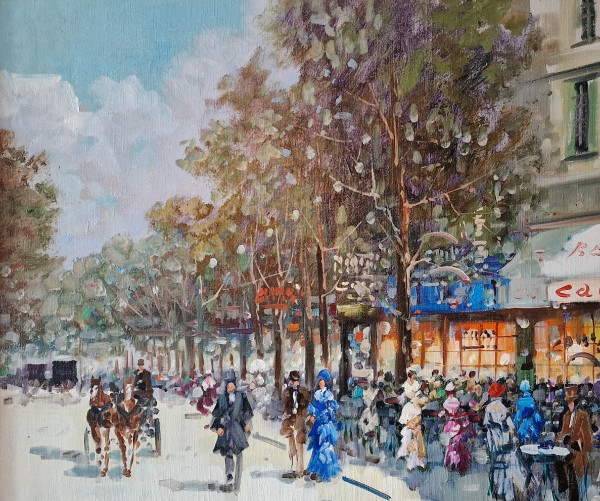 Dominique TORTÈS (1938-2012) Original Öl/Leinwand, signiert – Charakter, Paris, Boulevard, 1900