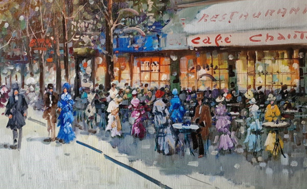 Dominique TORTÈS (1938-2012) Original Öl/Leinwand, signiert – Charakter, Paris, Boulevard, 1900