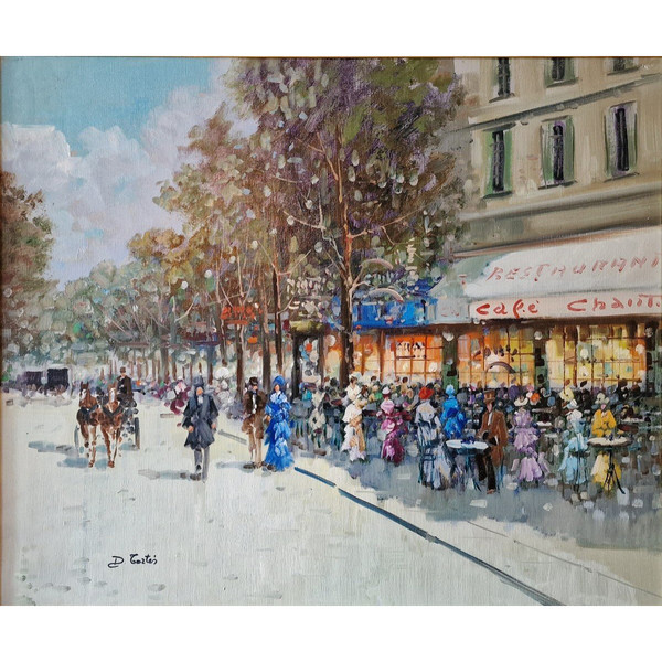 Dominique TORTÈS (1938-2012) Original Öl/Leinwand, signiert – Charakter, Paris, Boulevard, 1900