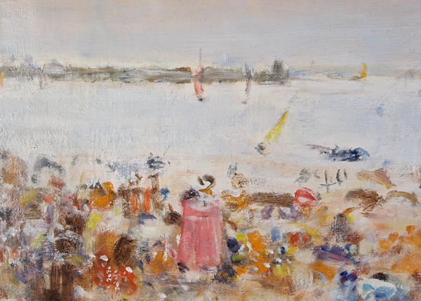 Alain ROUSSEAU (nato nel 1926) Olio originale su tela firmato - Mare, Spiaggia, Costa Azzurra, Barca