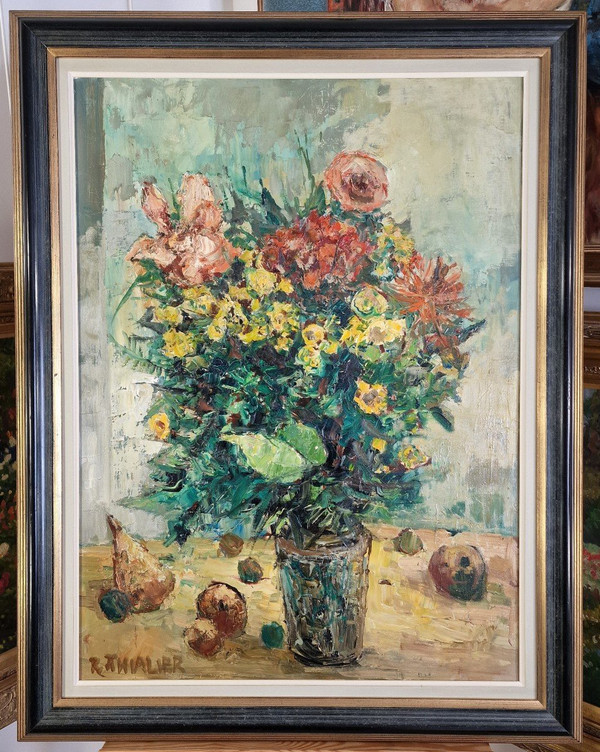 Raymond THIALIER (1913-2005) Signed French original oil/canvas - Still Life, Flower, Fruit, Vase