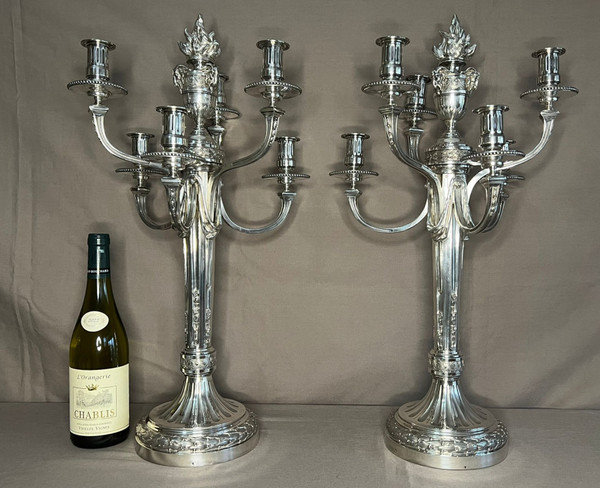 André AUCOC - Very Important Pair Of Solid Silver Candelabra XIXth Century