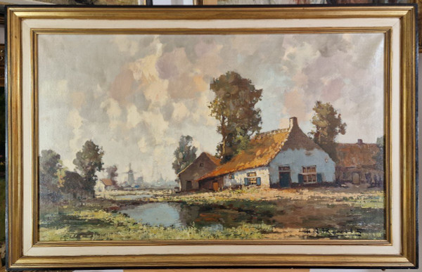 Henri Joseph PAUWELS (1903-1983) Large signed Belgian original oil/canvas - Landscape, Mill, Holland