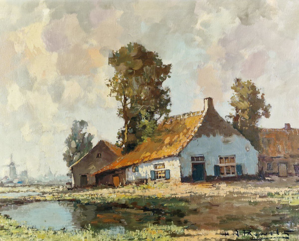 Henri Joseph PAUWELS (1903-1983) Large signed Belgian original oil/canvas - Landscape, Mill, Holland