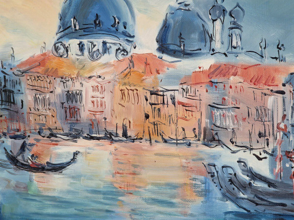 Catherine GARROS (nata nel 1954) Olio originale su tela, firmato - Venezia, Italia, Mare, Gondola