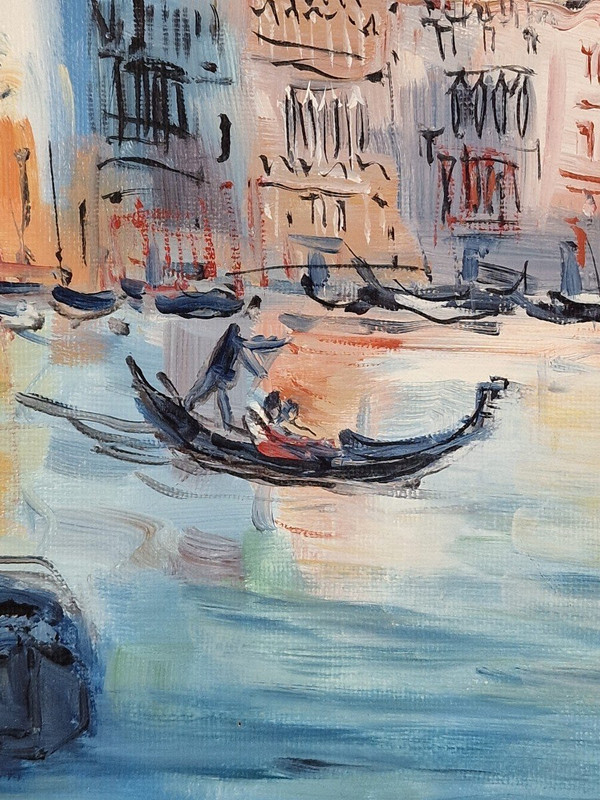 Catherine GARROS (nata nel 1954) Olio originale su tela, firmato - Venezia, Italia, Mare, Gondola