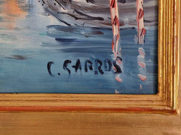 Catherine GARROS (nata nel 1954) Olio originale su tela, firmato - Venezia, Italia, Mare, Gondola