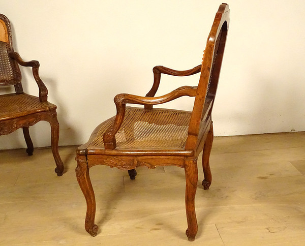 6 Regency Carved Beech Cane Armchairs Flower shells 18th century