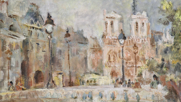 Elisabeth ANSELME (1923-2010) Signed French orig oil/canvas - Paris, Notre-Dame, Saint-Michel,Bridge