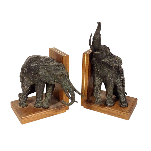 Paire Serre-livres Sculptures éléphants Ary Bitter Bronze Art Déco XXème