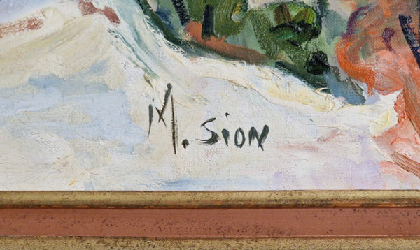 Marie SION (geboren 1956) Original Öl/Leinwand, signiert – Meer, Saint Tropez, Strand, Boot, Süden