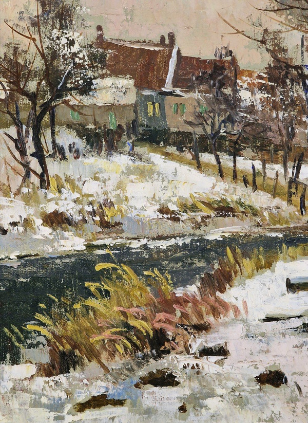 Maurice LEMAITRE (1929-2018) Signed French original oil/canvas -Landscape, Winter, Snow, Countryside