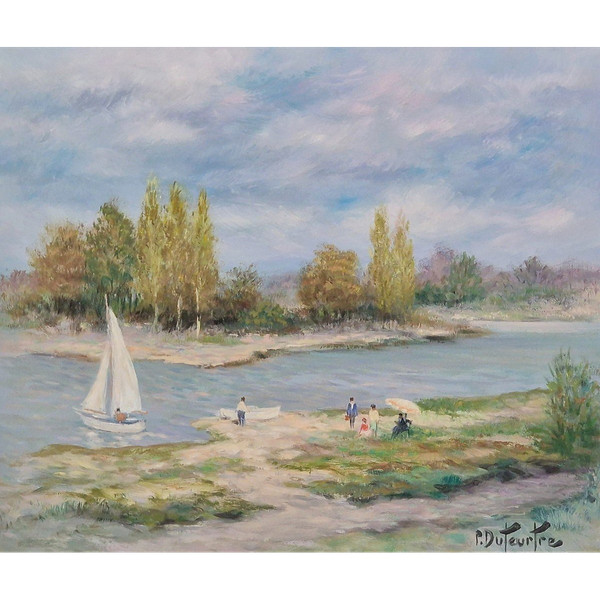 Pierre Eugène DUTEURTRE (1911-1989) Original Öl/Leinwand, signiert – Loire, Charakter, Boot, Segeln