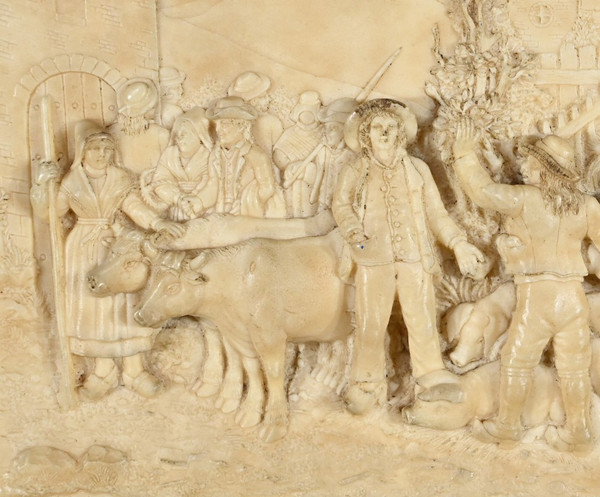 Tableau Bas-Relief en Calcaire Pétrifié, signé CF.Becker – Fin XIXe