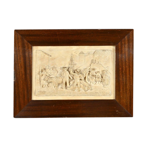 Tableau Bas-Relief en Calcaire Pétrifié, signé CF.Becker – Fin XIXe