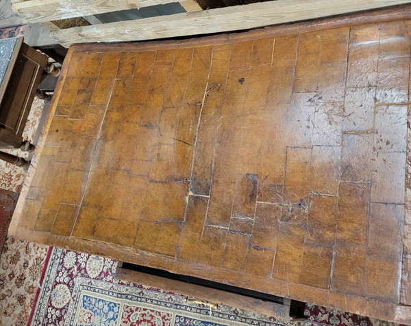 Butcher's block in beech with wooden top opens with a large drawer early 20th century