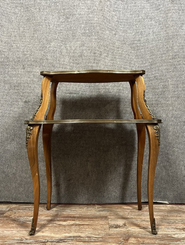 Double-top tea table in marquetry, Napoleon III period, circa 1870-1890