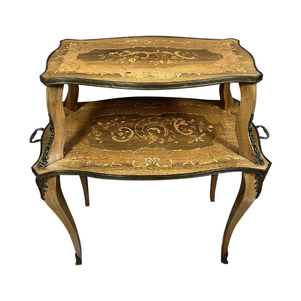 Double-top tea table in marquetry, Napoleon III period, circa 1870-1890