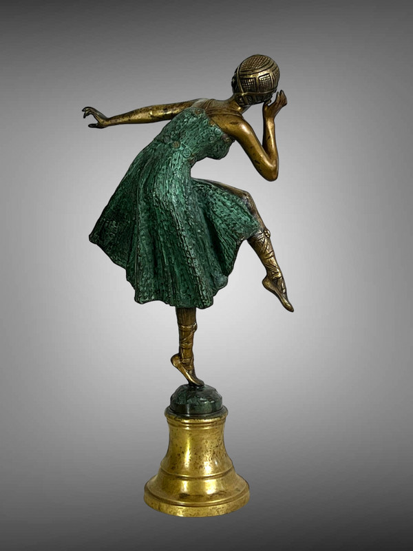 ART DECO BRONZE WITH POLYCHROME PATINA /DANCER / SIGNED "BOUSQUET" ON THE BASE