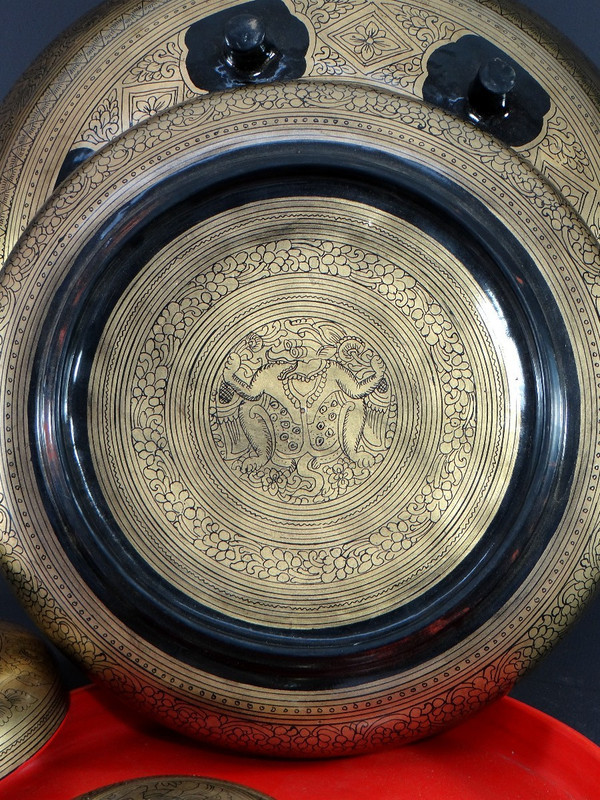 Burma, Mid-20th Century, Four-Level Gold-Red-Black Lacquer Offering Box.