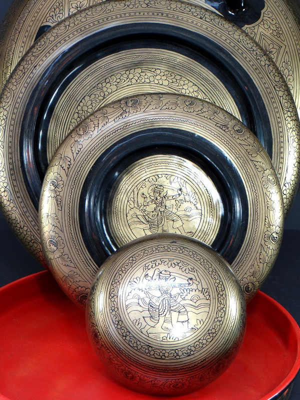 Burma, Mid-20th Century, Four-Level Gold-Red-Black Lacquer Offering Box.