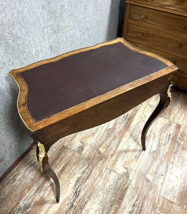 Louis XV style curved desk in precious wood marquetry circa 1880