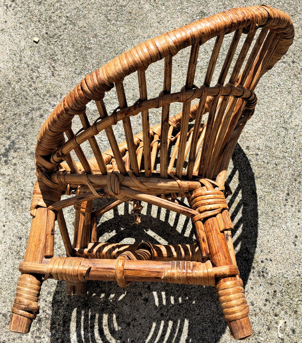 Round rattan armchair for children from the '70s