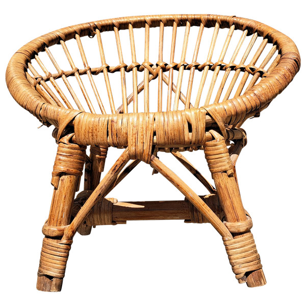 Round rattan armchair for children from the '70s