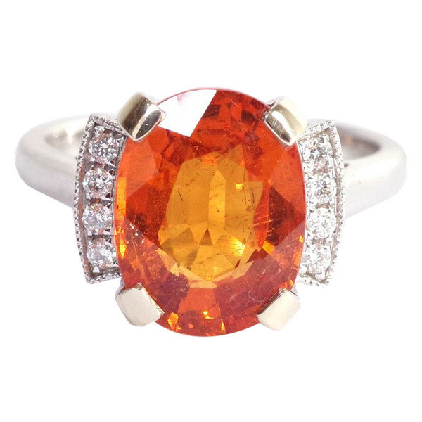 Mandarin garnet ring in white gold 18k, orange garnet spessartite, vintage ring, pre-owned jewelry