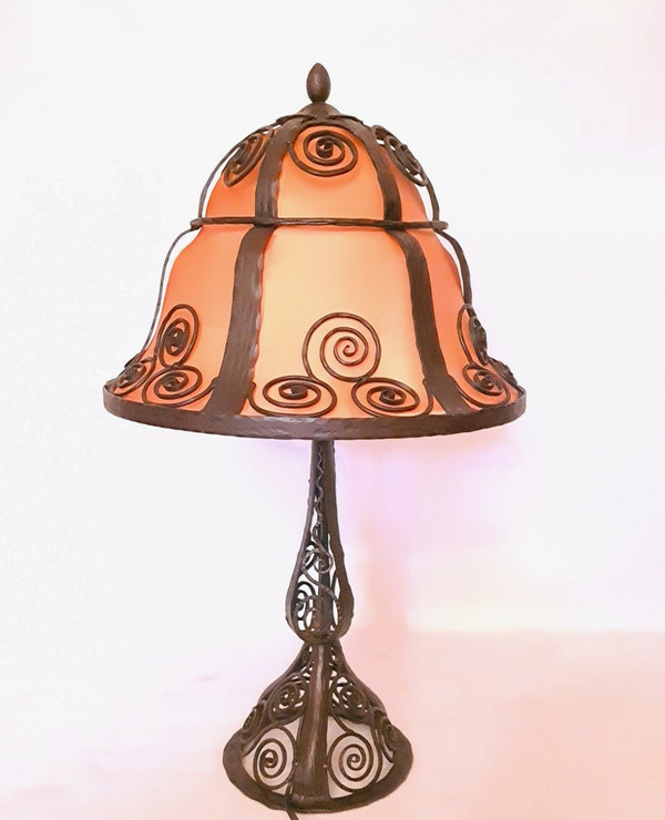 Grande Lampe Art Déco 1925 En Fer Forgé