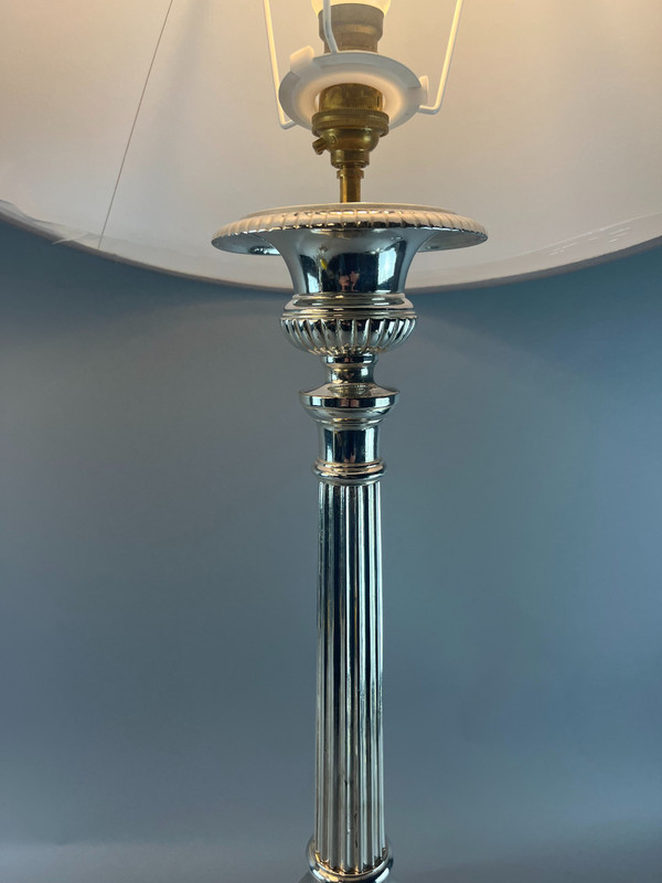 Pair of silvered bronze tripod lamps 