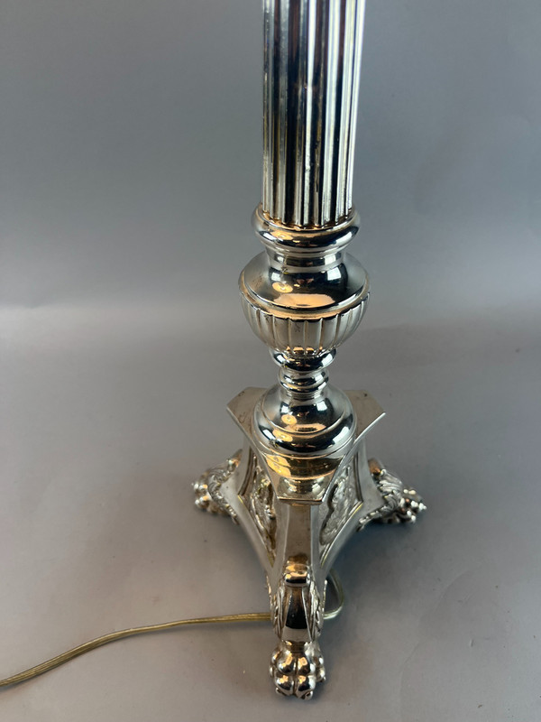 Pair of silvered bronze tripod lamps 