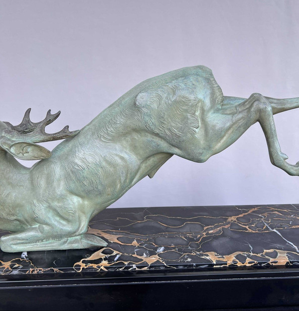 Large Antique Bronze Stag Signed Hugonnet