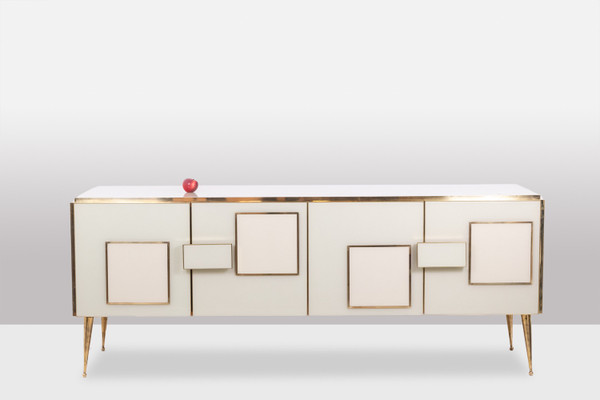 Geometric sideboard in glass and gilded brass. Contemporary Italian work. LS58902059D