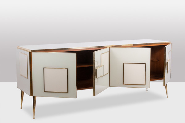 Geometric sideboard in glass and gilded brass. Contemporary Italian work. LS58902059D