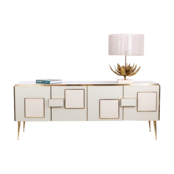 Geometric sideboard in glass and gilded brass. Contemporary Italian work. LS58902059D