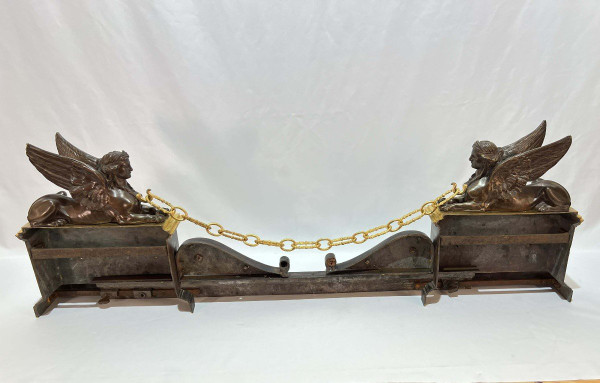 Fireplace bar, gilded and patinated bronze, Empire period