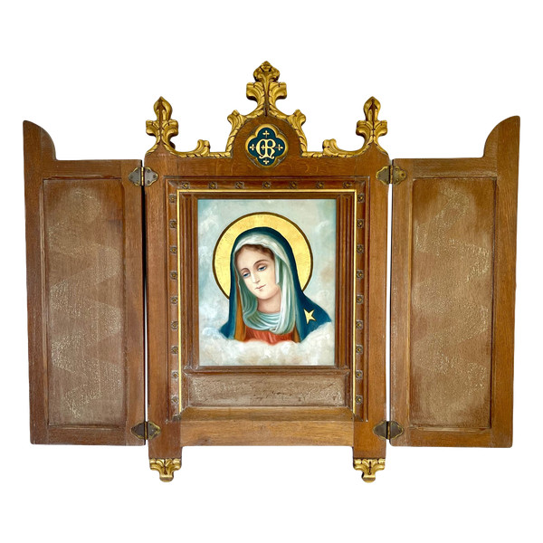 Large triptych painting of the Virgin Mary 19th century