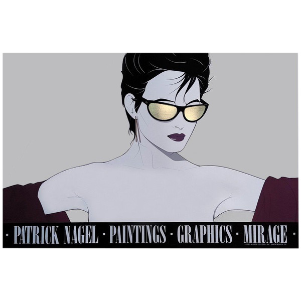 Poster artistico originale degli anni '80 di Patrick Nagel "Occhiali da sole laminati argento".