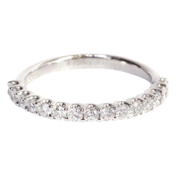 Half-eternity band in 18 karat white gold, brilliant cut diamonds, vintage jewelry, pre-owned ring