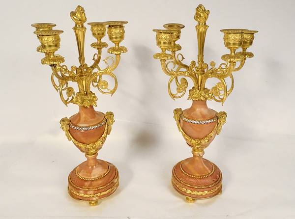 Clock Candelabra Trim 4 Lights Bronze Pink Marble Napoleon III 19th