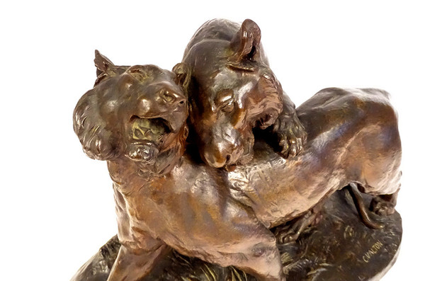 Large Charles Valton Bronze Sculpture Two Lionesses Animal Sculptor 19th