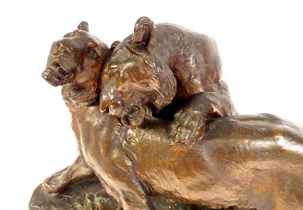 Large Charles Valton Bronze Sculpture Two Lionesses Animal Sculptor 19th