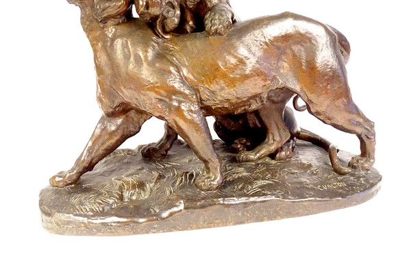 Large Charles Valton Bronze Sculpture Two Lionesses Animal Sculptor 19th