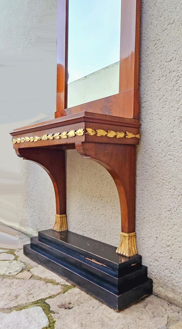 Console With Empire Trumeau Mahogany And Gilded Wood Circa 1850