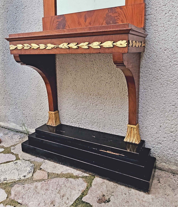 Console With Empire Trumeau Mahogany And Gilded Wood Circa 1850