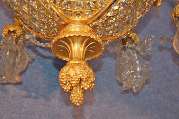 Important Chandelier In Gilt Bronze And Crystal 13 Lights