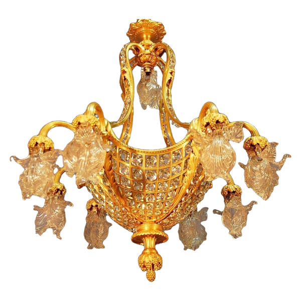 Important Chandelier In Gilt Bronze And Crystal 13 Lights