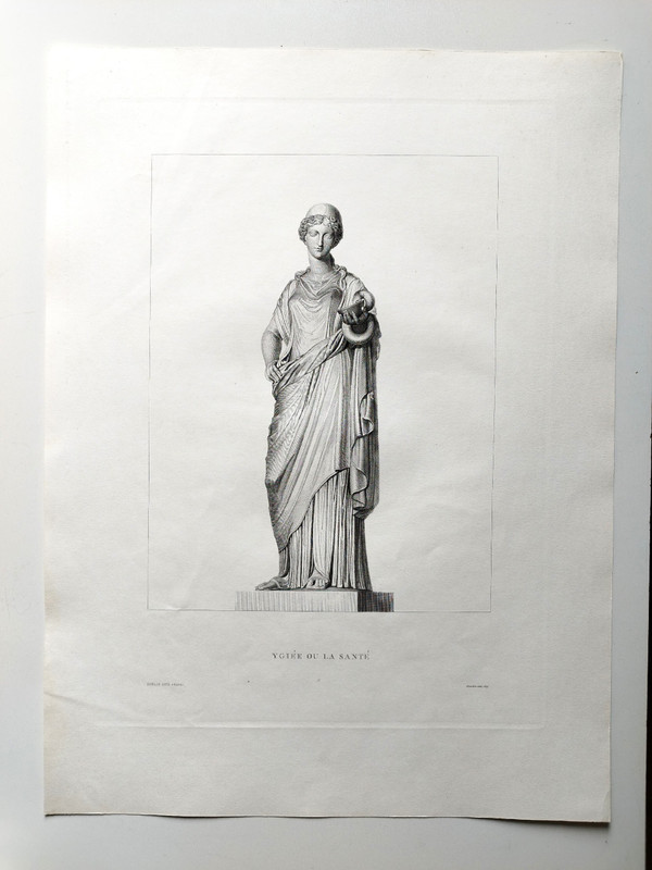  Mythological Etching Ygiée Health Greek Goddess Engraving 19th C Old Print