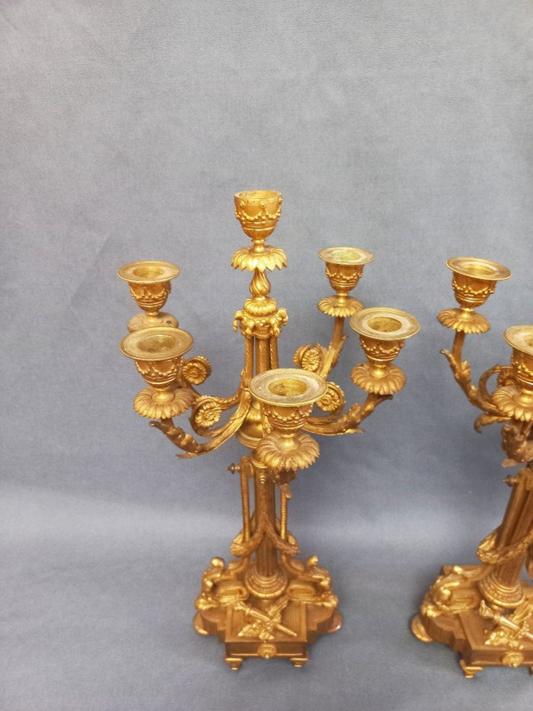 Pair Of Candelabra In Gilt And Chiseled Bronze 19th Century St Louis XVI